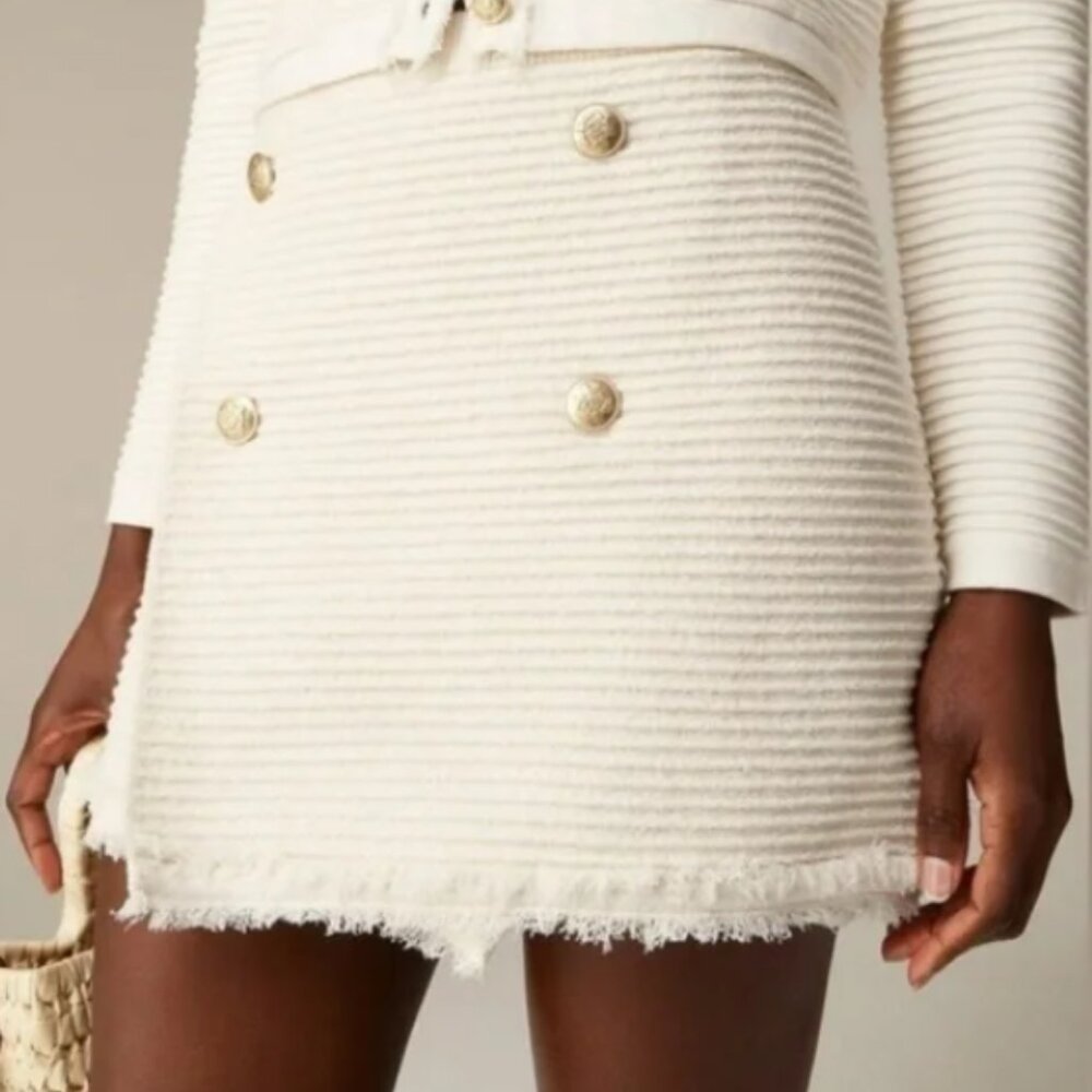NWT J. Crew Cream Boucle Mini Skirt with Gold Buttons